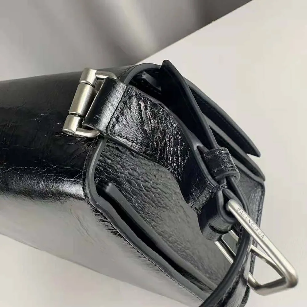 Balenciaga Crush Medium Sling Bag in Black Paper Calfskin for Women