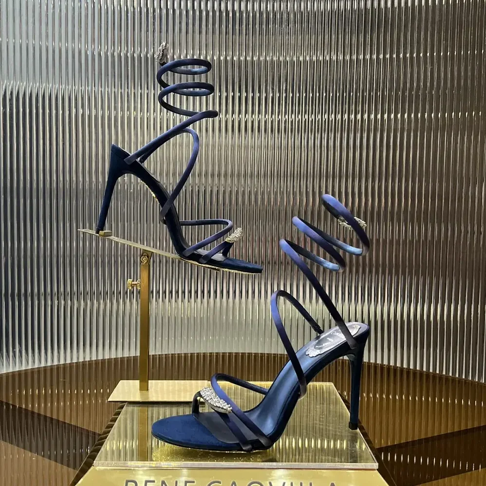 Rene Caovilla Serpente Midnight Blue Sandal with Crystals 105 for Women