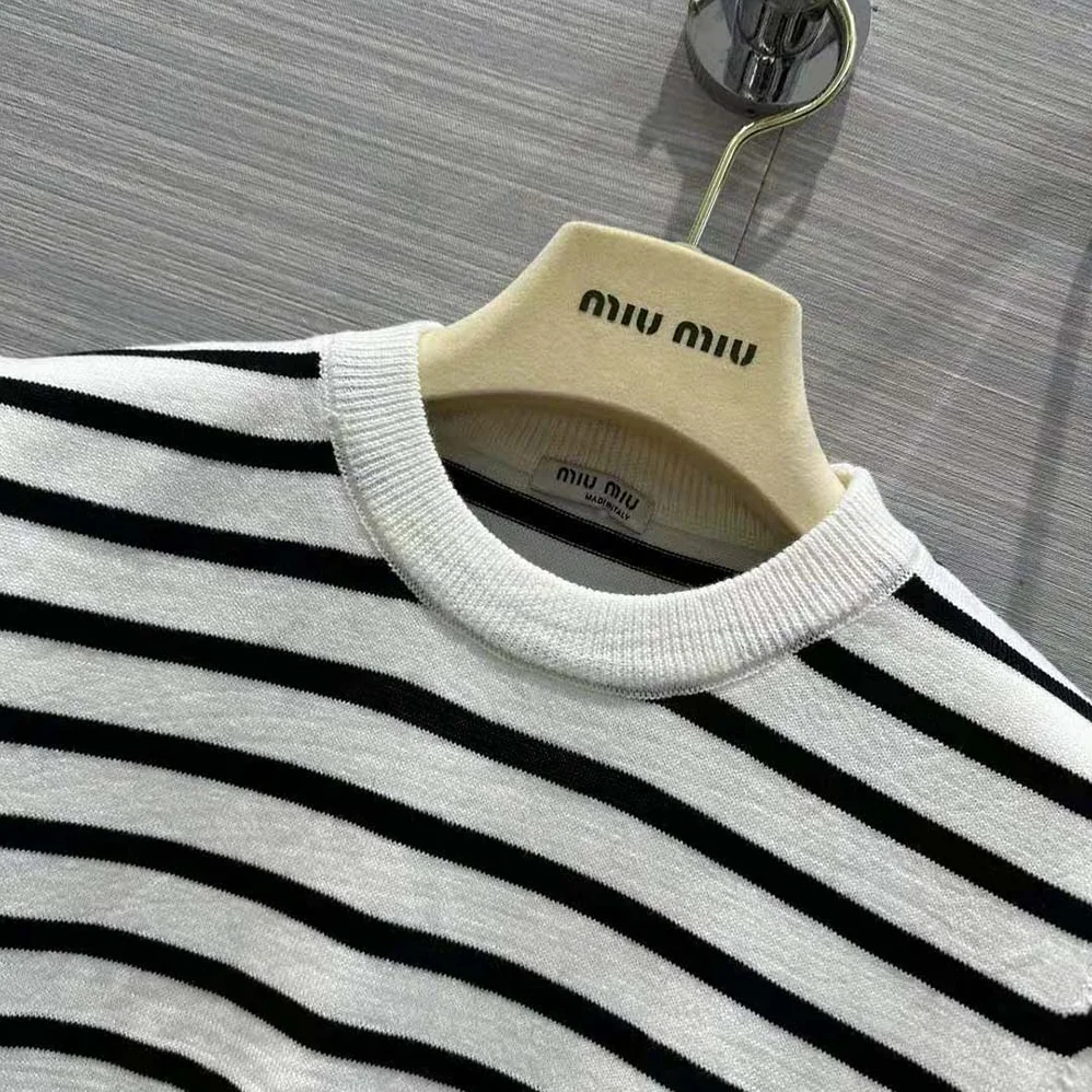 Miu Miu Cotton Crew-Neck Sweater with Intarsia Logo for Women in Black Miu Miu Cotton Crew-Neck Sweater with Intarsia Logo for Women in Black