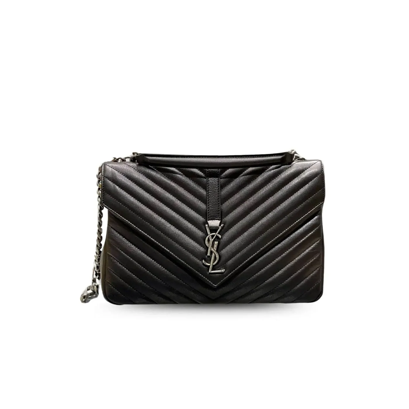 Saint Laurent College Large Chain Bag Black With Silver TonedHardware in YSL