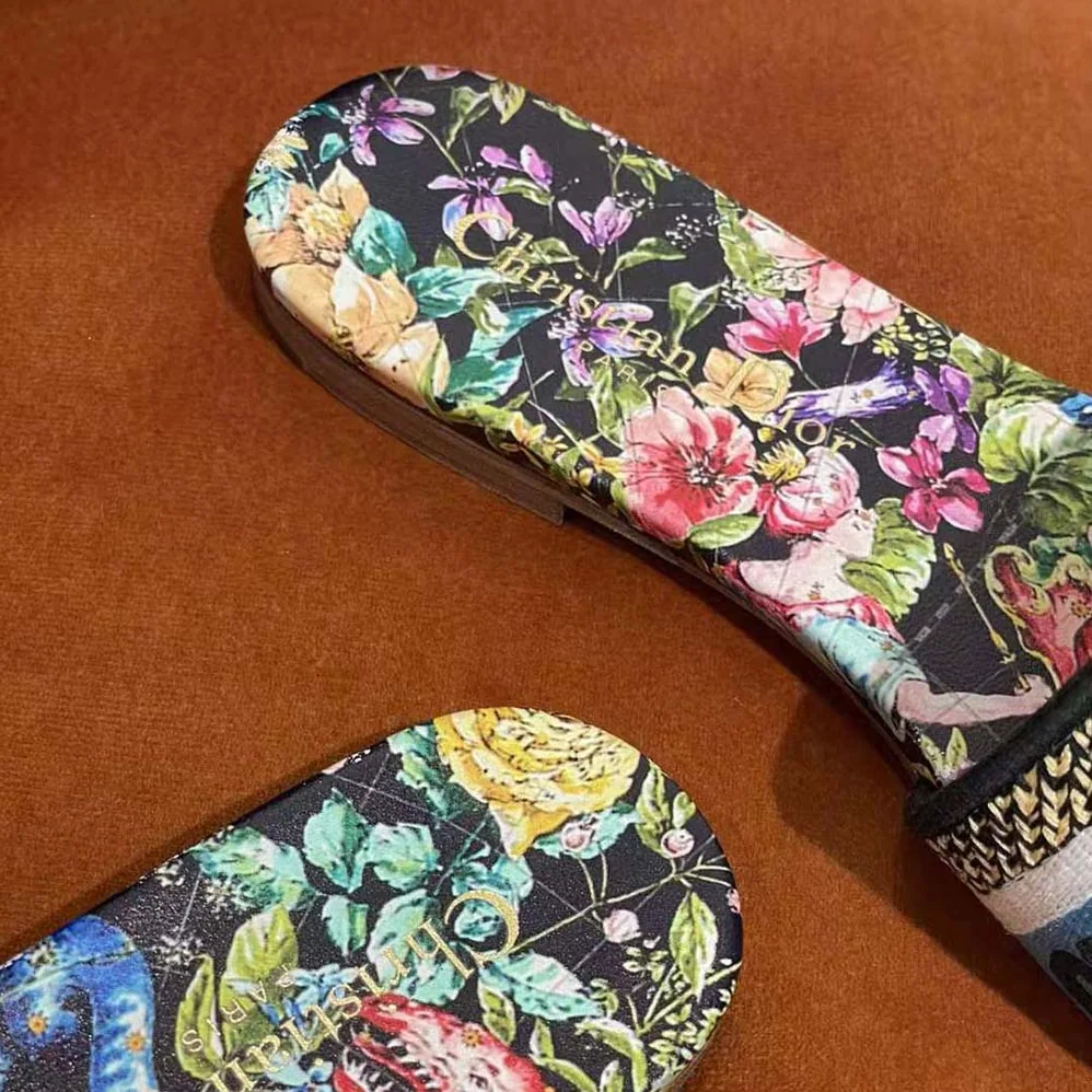Dior Dway Slide Black Multicolor Embroidered Cotton with D for Women in Constellation Motif