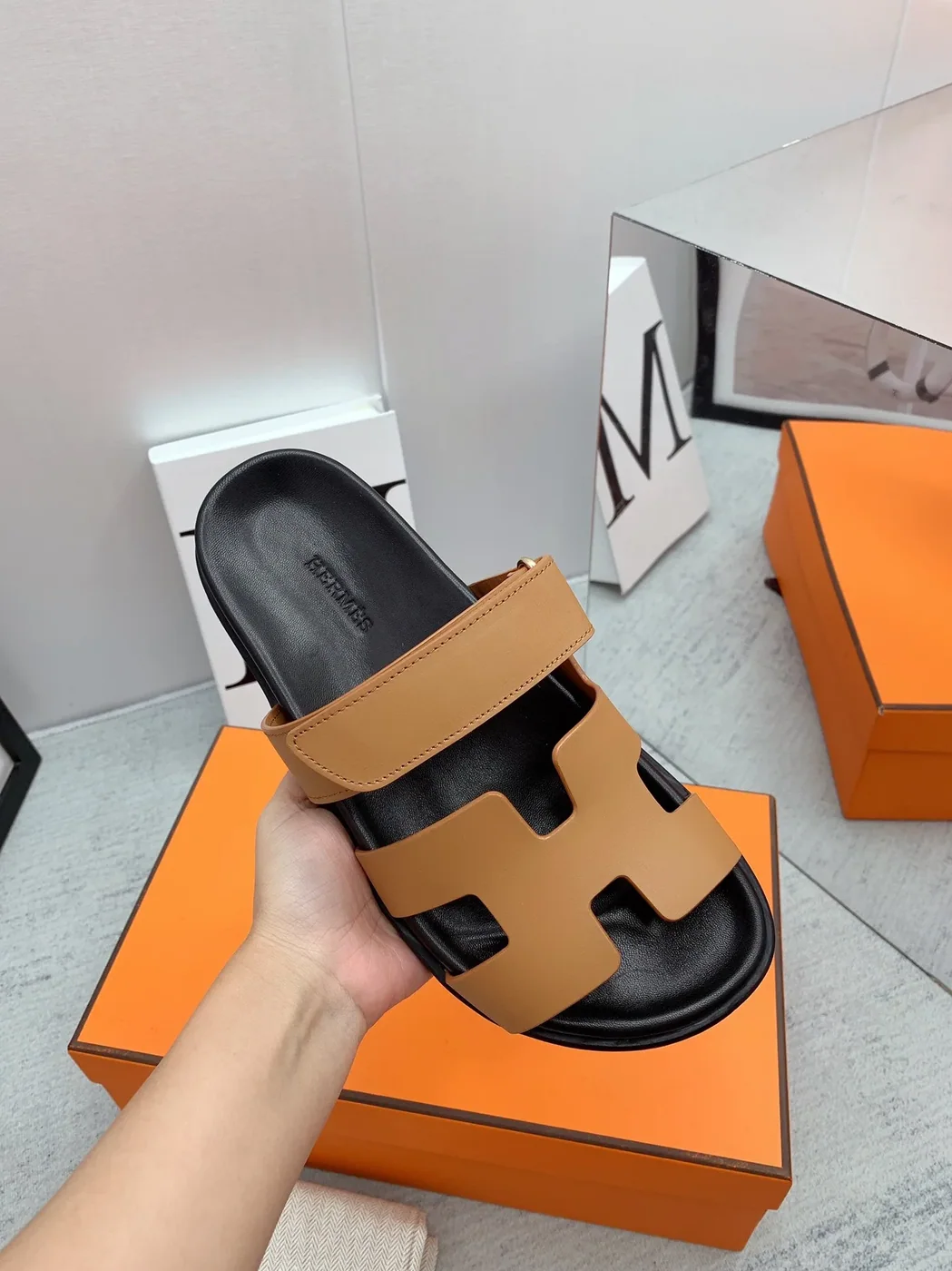 Hermes Chypre Sandals Brown in Blue Hermes Chypre Sandals Brown in Blue