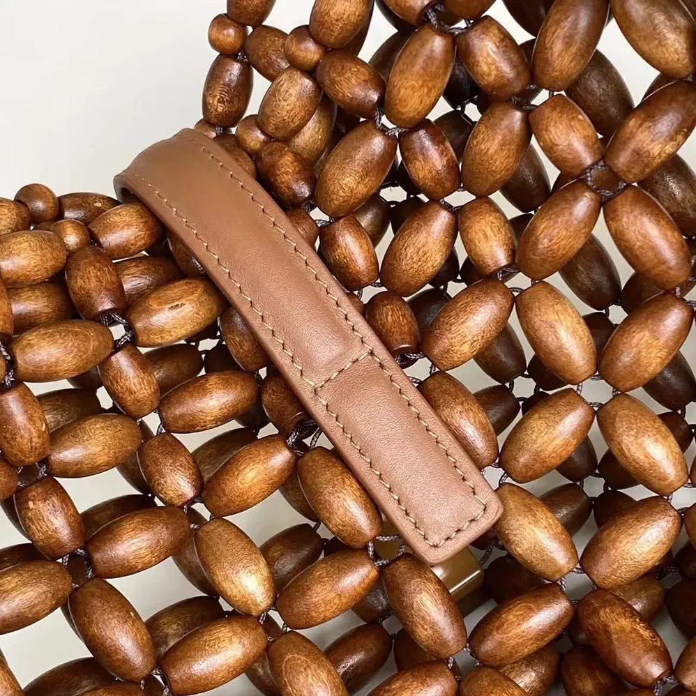 Saint Laurent YSL Le 5 A 7 Large in Wood Beads for Women in Brwon