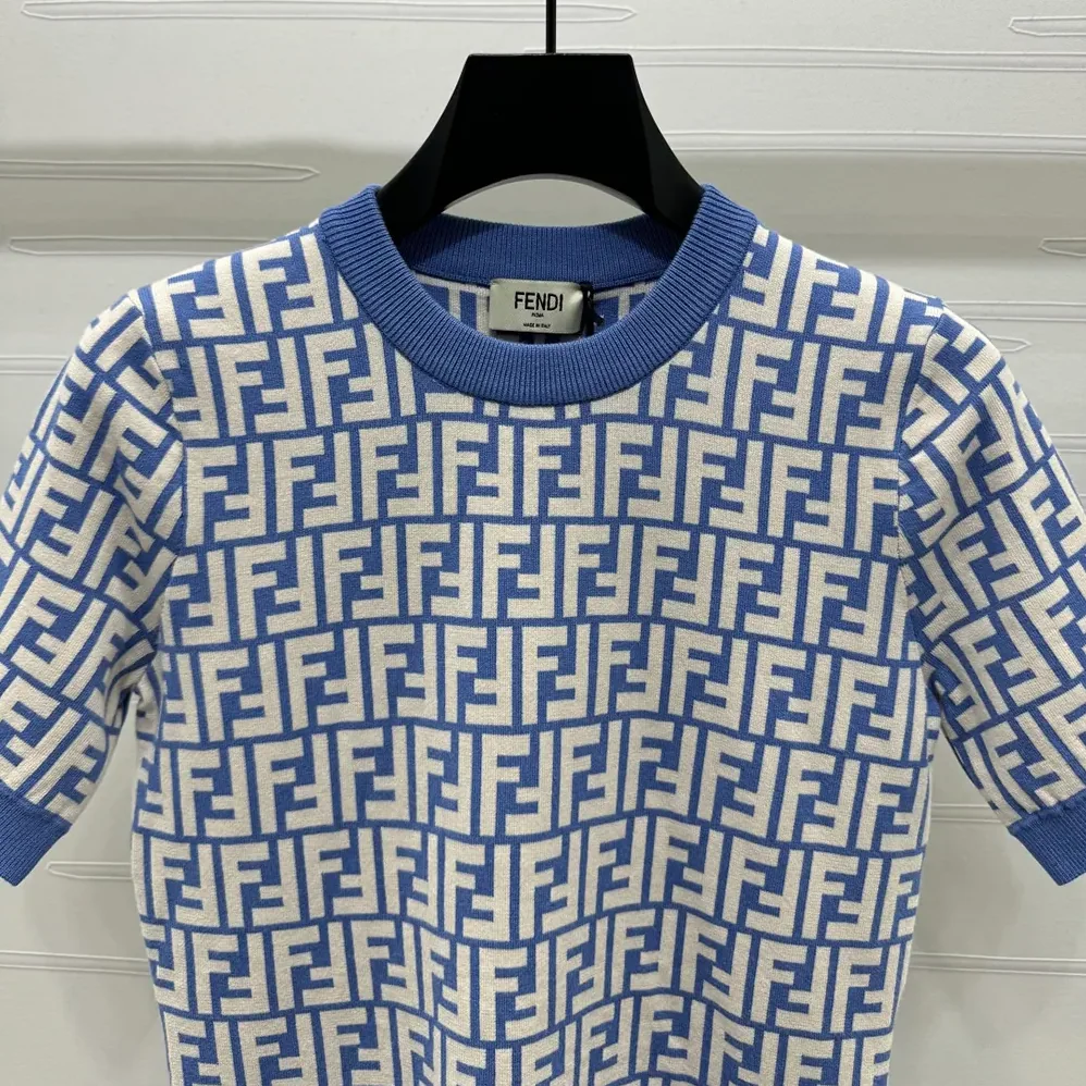 Fendi Sweater Blue FF Cotton Jumper for Women