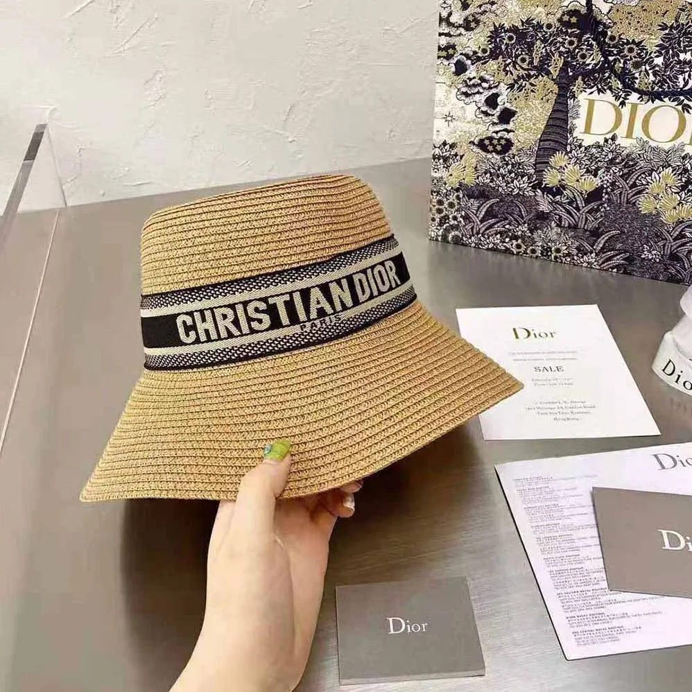 Dior Dioresort Small Brim Hat Natural Straw and Dark Blue Embroidered Band for Women Dior Dioresort Small Brim Hat Natural Straw and Dark Blue Embroidered Band for Women