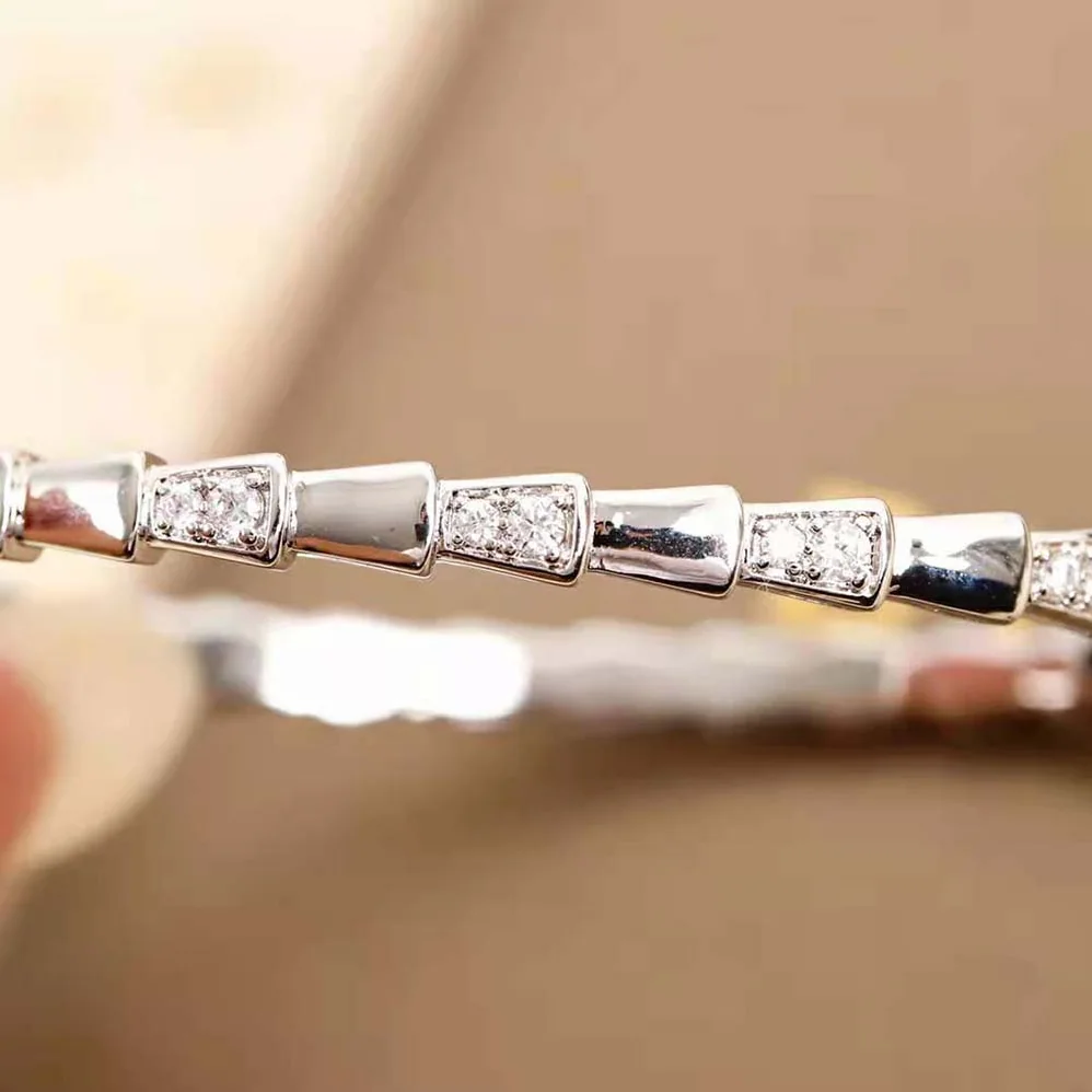 Bvlgari Serpenti Viper 18 KT White Gold Bracelet Set with Demi Pave Diamonds for Women