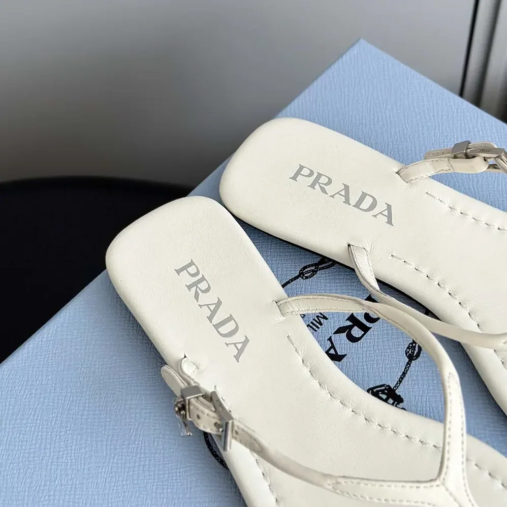 Prada Leather Thong Sandals for Women in White