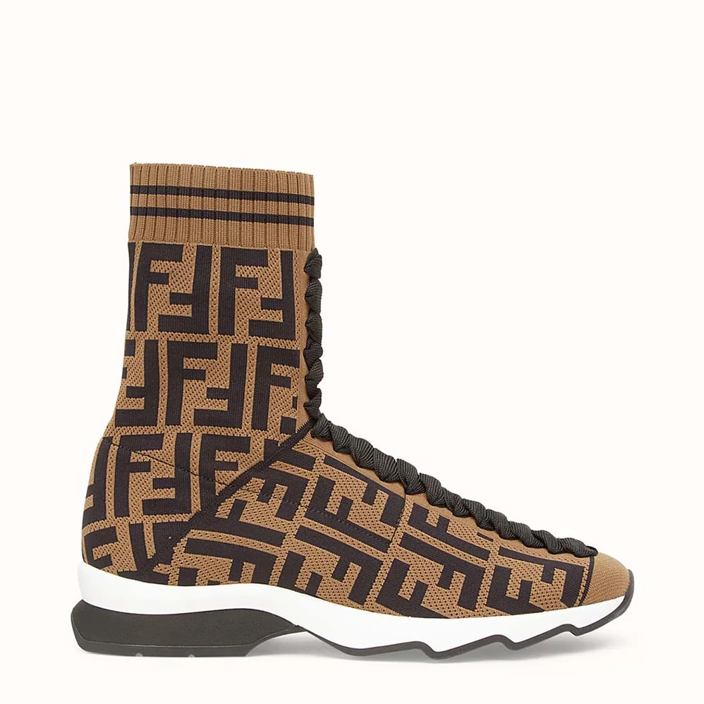 Fendi Shoes Multicolor Fabric Sneaker Boots for Women in Brown