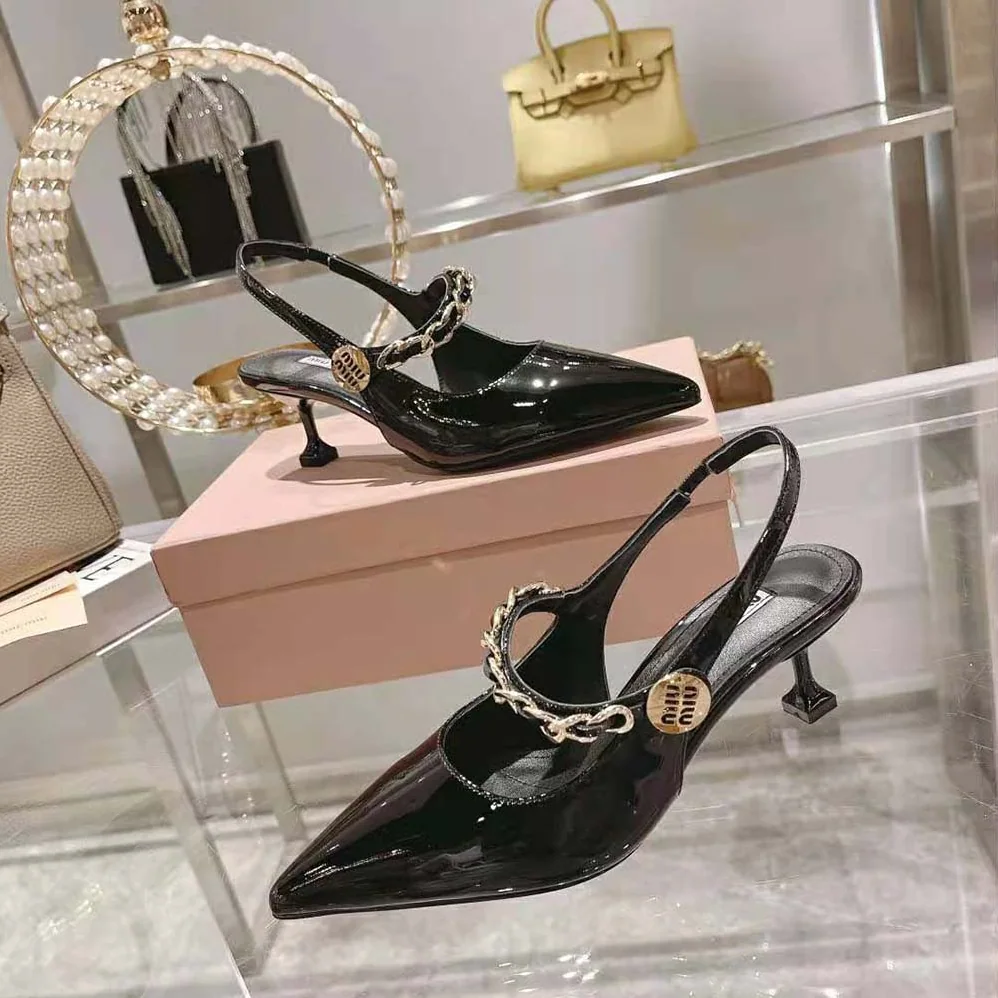Miu Miu Patent Leather Slingback Pumps in 55mm Heel Height for Women in Black Miu Miu Patent Leather Slingback Pumps in 55mm Heel Height for Women in Black