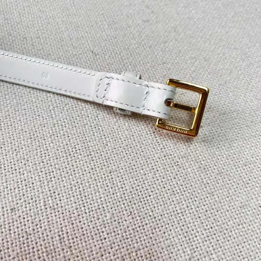 Miu Miu Brushed Leather Belt with Logo for Women in White