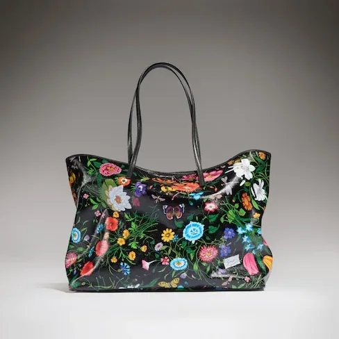 Gucci Tribeca Large Tote Bag / Black/ Multicolor Gucci Flora Coated Canvas Palladium Hardware A0034D FAF8S 1055 Gucci Tribeca Large Tote Bag / Black/ Multicolor Gucci Flora Coated Canvas Palladium Hardware A0034D FAF8S 1055