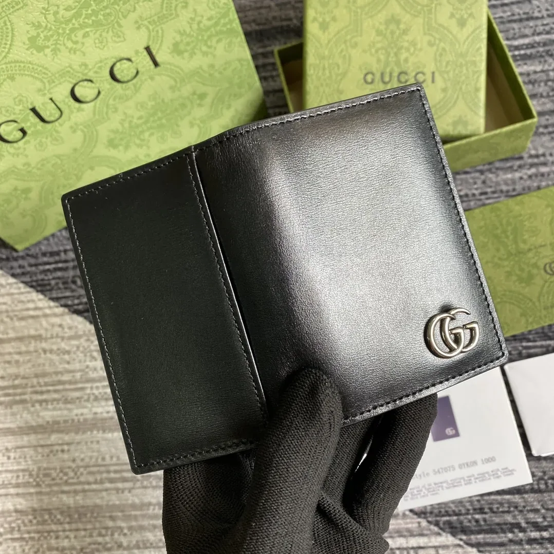 Gucci GG Marmont Card Case Black with Silver Hardware /