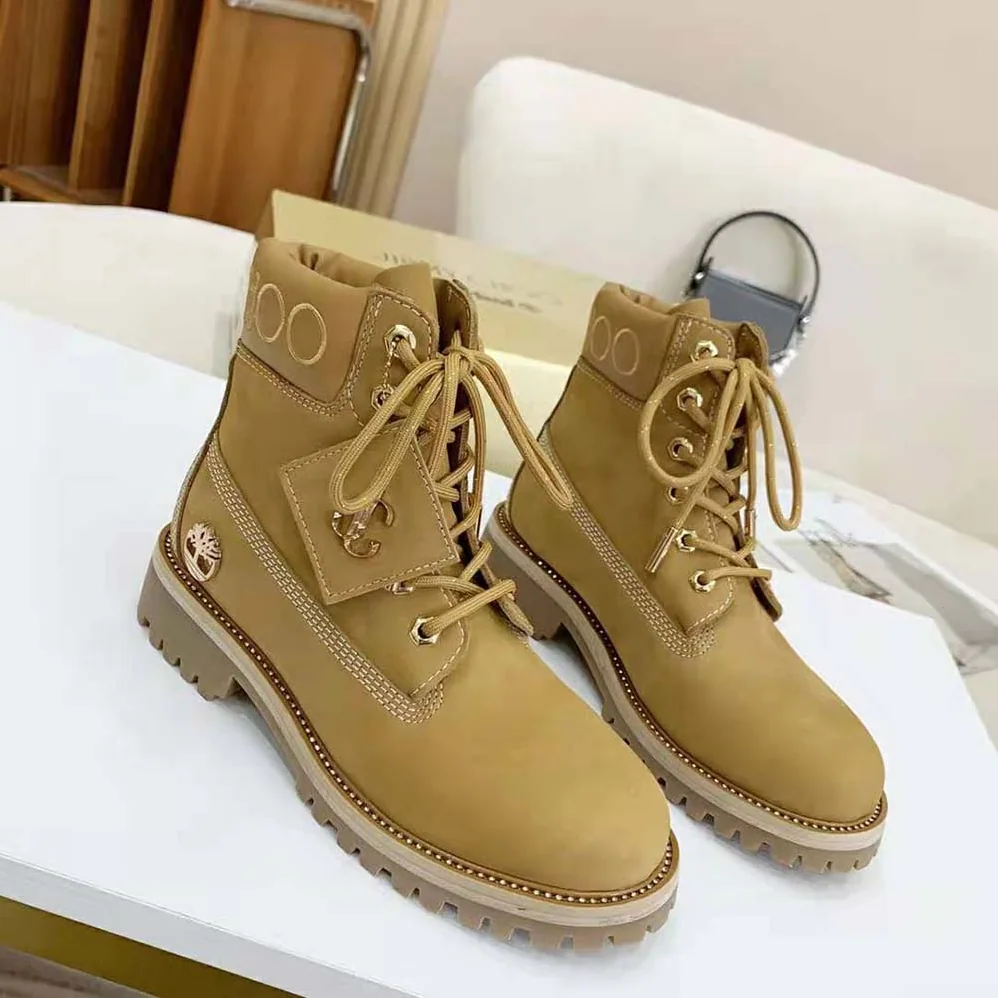 Jimmy Choo JC X Timberland/F Wheat Nubuck Leather Boots with Gold Glitter for Women