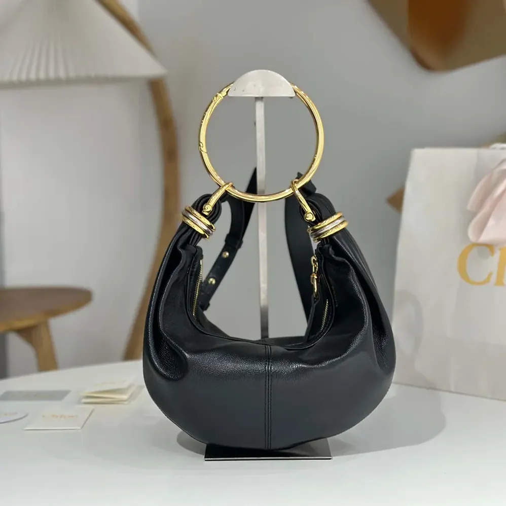 Chloe Small Bracelet Hobo Bag in Grained Leather for Women in Black Chloe Small Bracelet Hobo Bag in Grained Leather for Women in Black