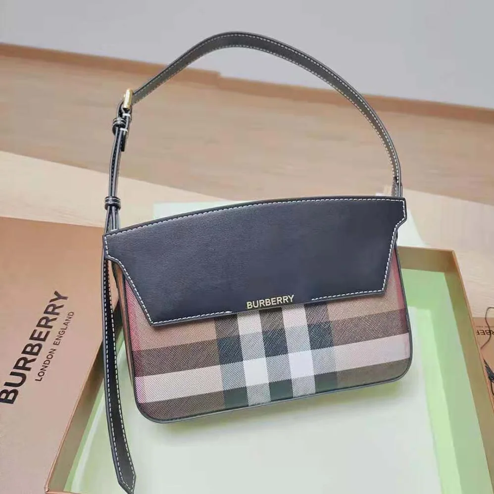 Burberry Check and Leather Catherine Shoulder Bag for Women in Black