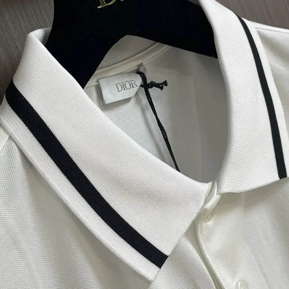 Dior Polo Shirt with Bee Embroidery White Cotton Piqué for Men