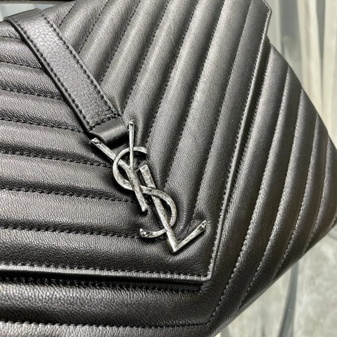 Saint Laurent College Large Chain Bag Black With Silver TonedHardware in YSL