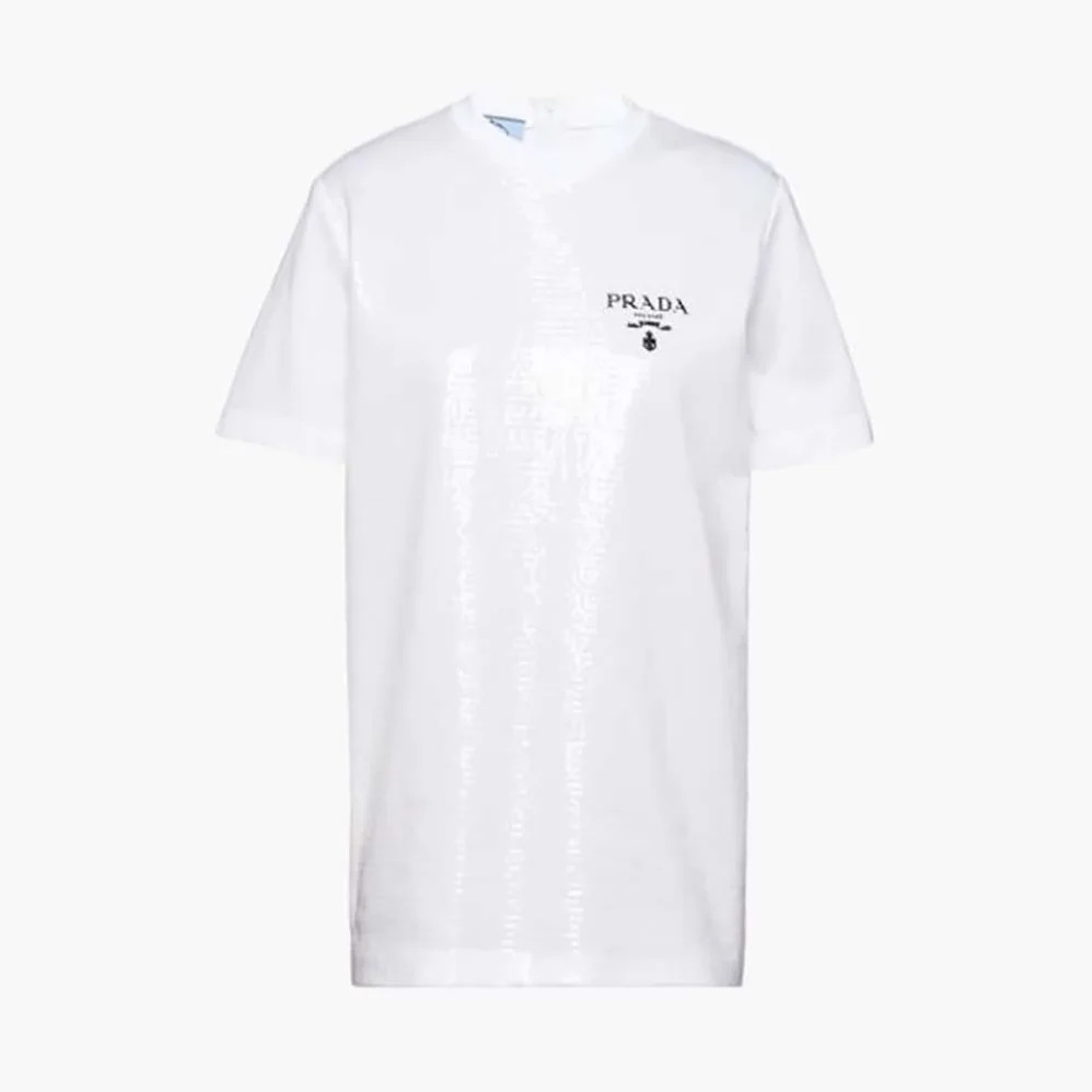 Prada Embroidered Cotton T-shirt for Women in White