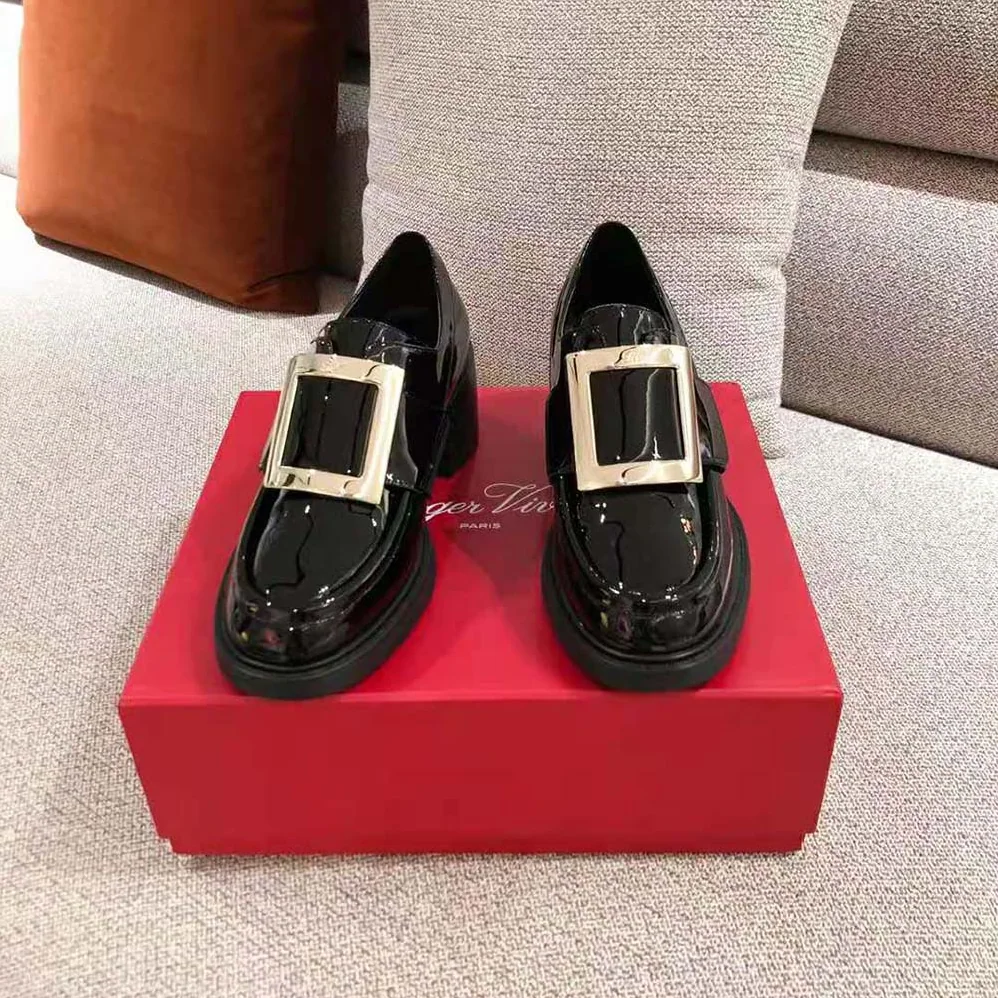 Roger Vivier Viv' Rangers Metal Buckle Loafers in Patent Leather in 6cm Heel for Women Roger Vivier Viv' Rangers Metal Buckle Loafers in Patent Leather in 6cm Heel for Women