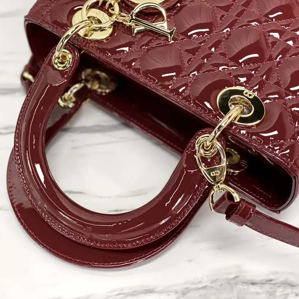 Dior Medium Lady Dior Bag Cherry Red Patent Cannage Calfskin for Women Dior Medium Lady Dior Bag Cherry Red Patent Cannage Calfskin for Women
