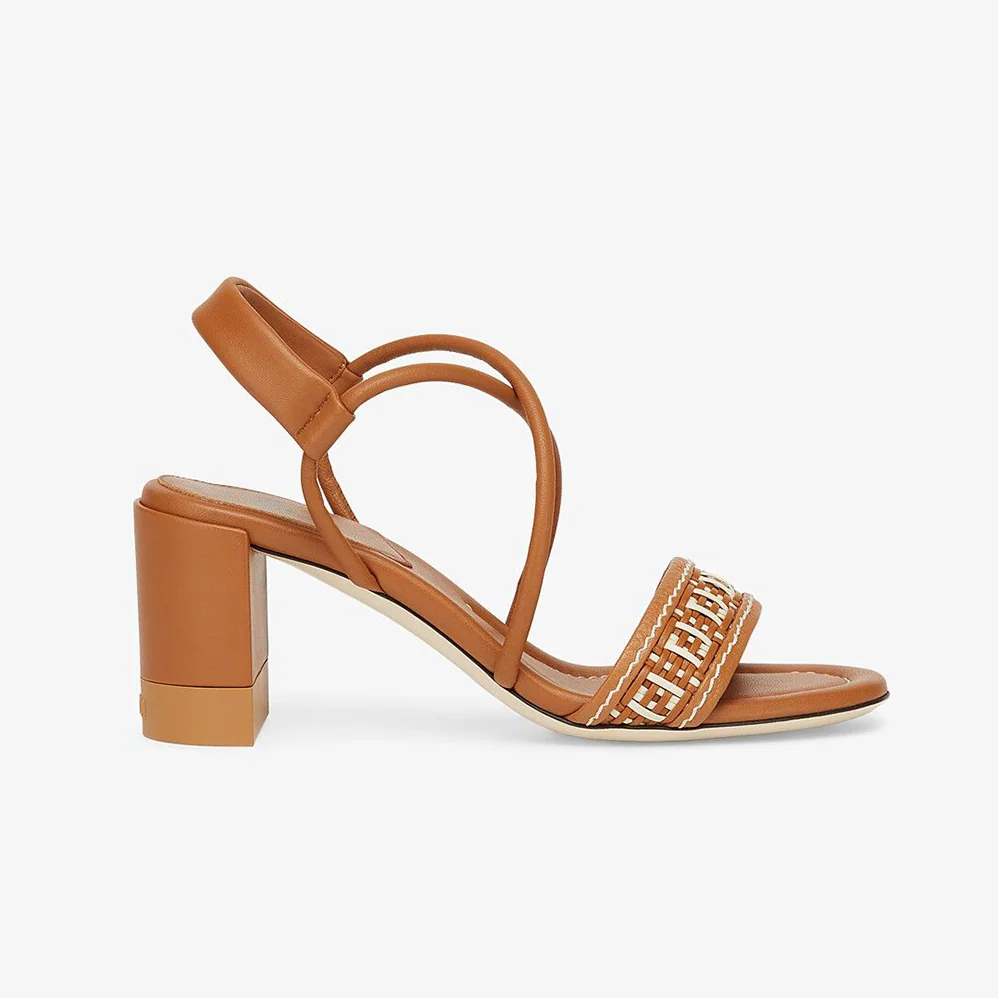 Fendi FF Interlace Brown Leather Sandals for Women