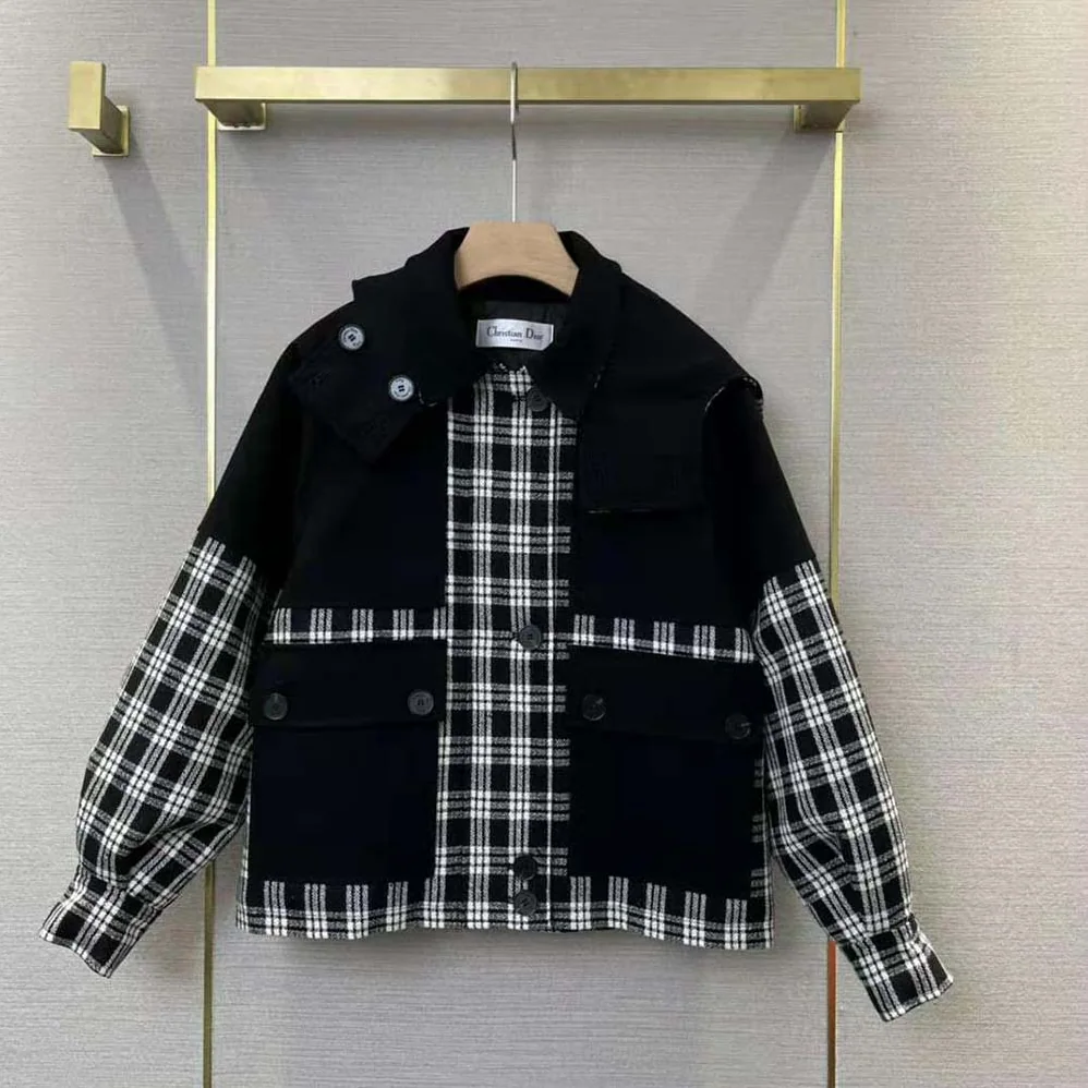 Dior Hooded Peacoat Black and White Check'n'Dior Wool for Women