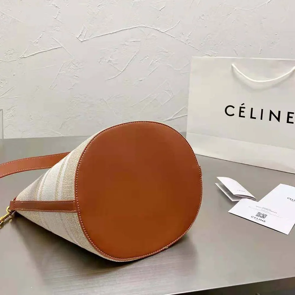 Celine Bucket 16 Bag in Textile with Celine Logo and Smooth Calfskin for Women