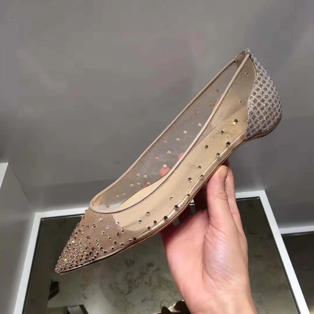 Christian Louboutin Follies Strass Flat Mesh Upper with Crystals Shoes Sandy for Women Christian Louboutin Follies Strass Flat Mesh Upper with Crystals Shoes Sandy for Women
