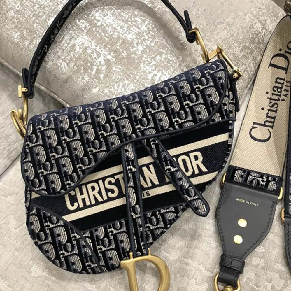 Dior Saddle Bag Blue Dior Oblique Embroidery for Women