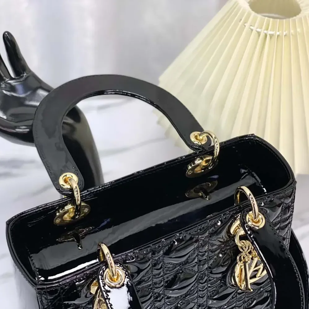 Dior Medium Lady Dior Bag Black Patent Cannage Calfskin for Women