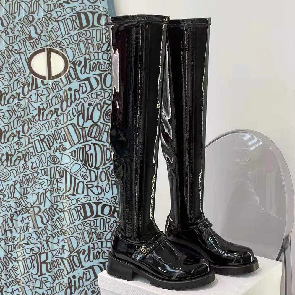 Dior D-Doll Thigh Boot Black Crinkled and Stretch Patent Calfskin for Women Dior D-Doll Thigh Boot Black Crinkled and Stretch Patent Calfskin for Women