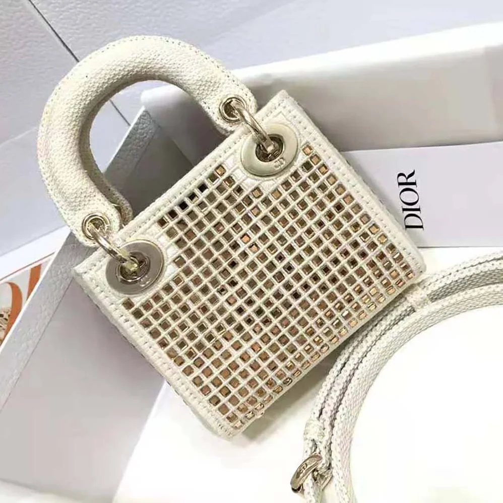 Dior Mini Lady Dior Bag Square Embroidery Set with White Multicolor Strass for Women Dior Mini Lady Dior Bag Square Embroidery Set with White Multicolor Strass for Women