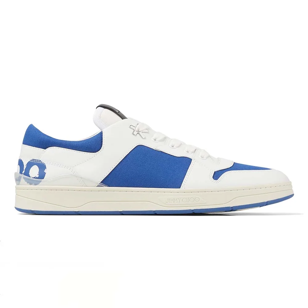 Jimmy Choo JC / Eric Haze Florent/M White Calf Leather and Blue Canvas Trainers for Unisex Jimmy Choo JC / Eric Haze Florent/M White Calf Leather and Blue Canvas Trainers for Unisex