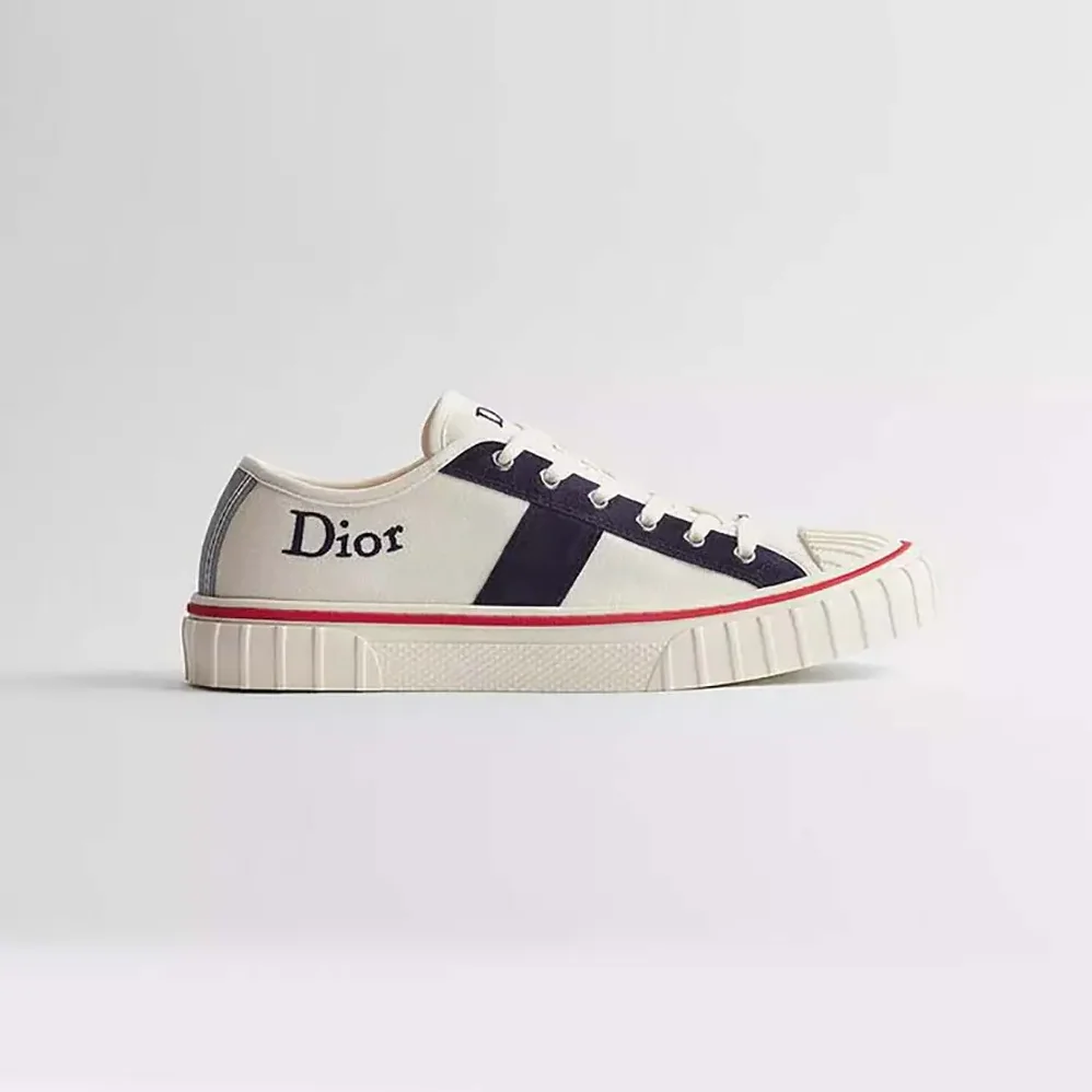 Dior Hooper Low-Top Sneaker White Canvas and Navy Blue Suede Calfskin for Unisex