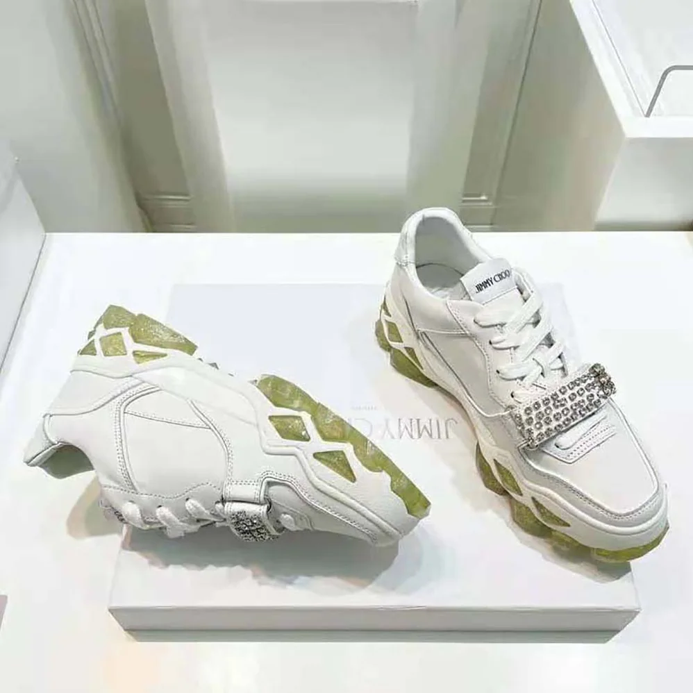 Jimmy Choo Diamond X Strap/F White Calf Leather Low Top Trainers with Crystal Strap for Women