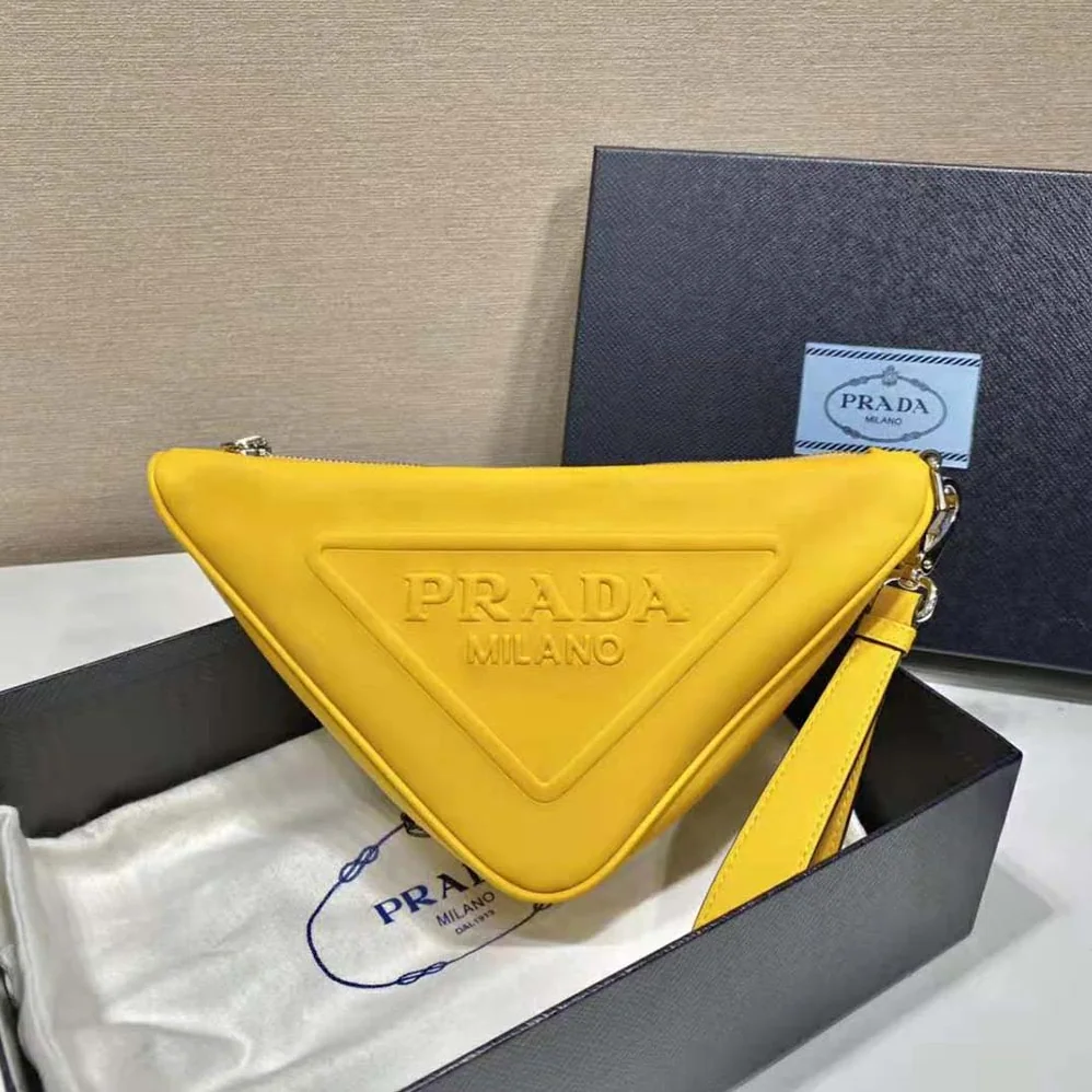 Prada Leather Triangle Leather Pouch for Women in Yellow