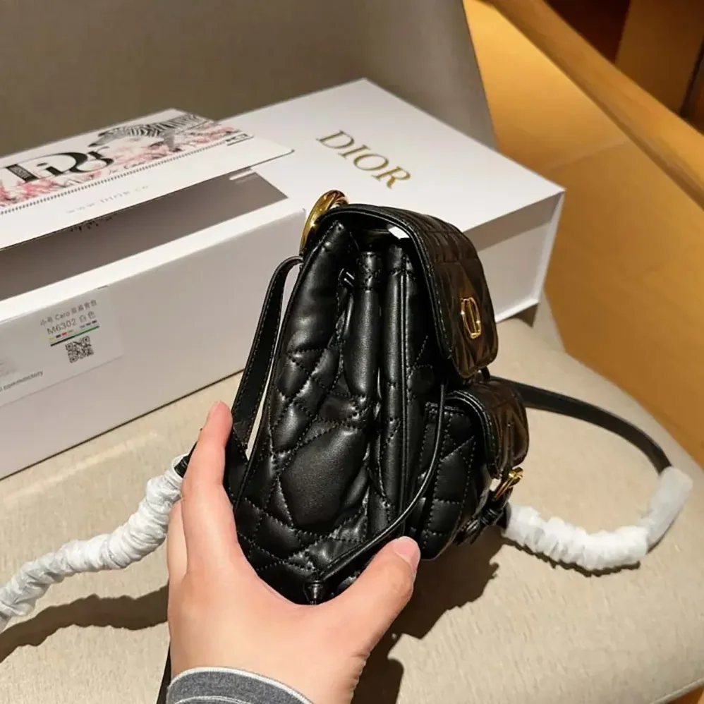 Dior Small Dior Caro Backpack Black Macrocannage Lambskin for Women