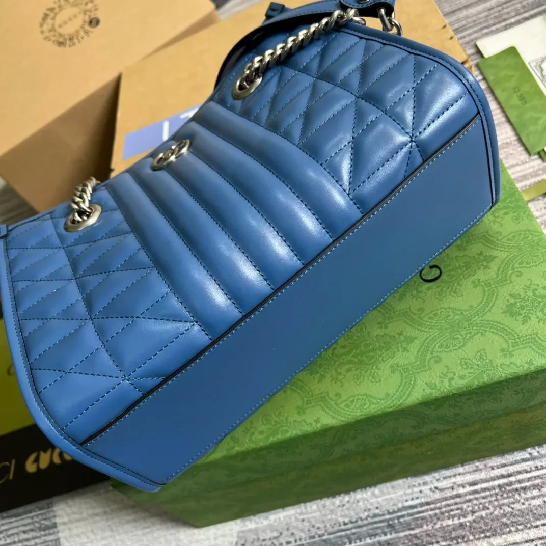 Gucci Marmont Small Matelasse Tote Bag in Blue Palladium Hardware