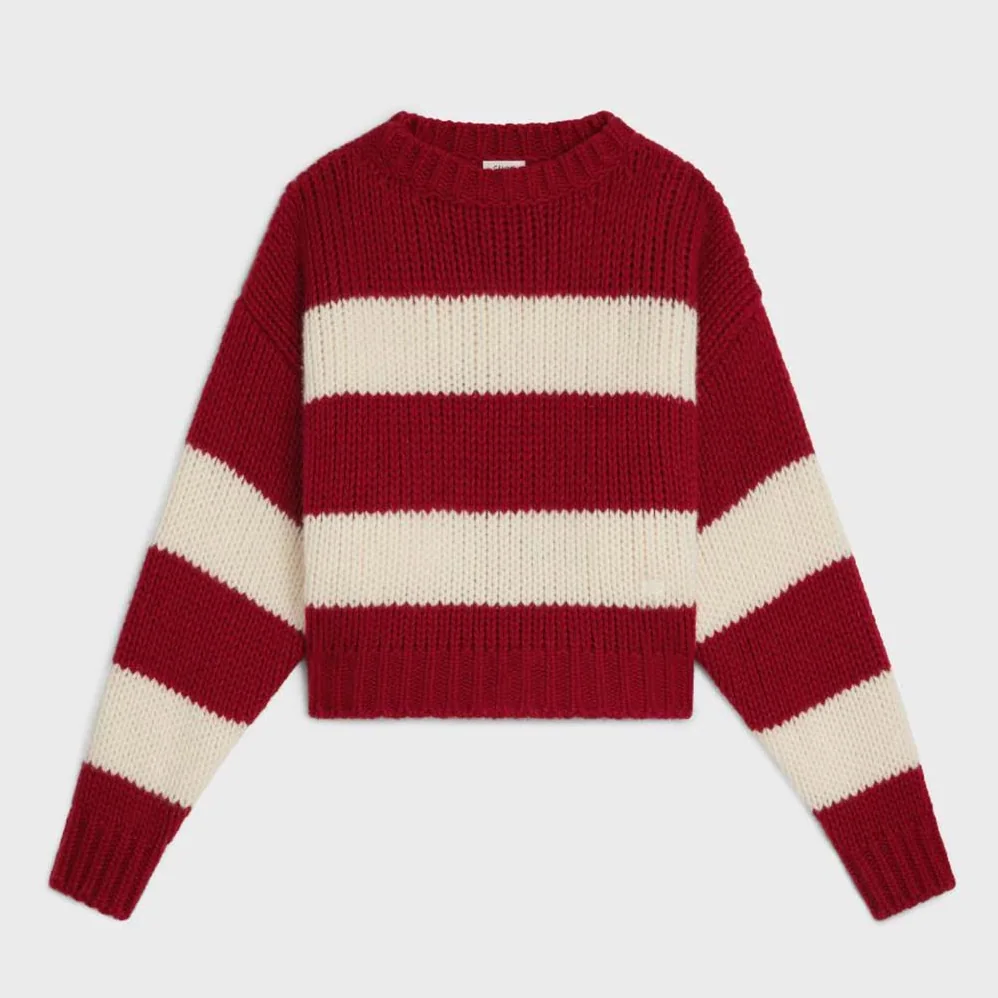 Celine Crew Neck Sweater in Wool Cashmere and Silk for Men in Red