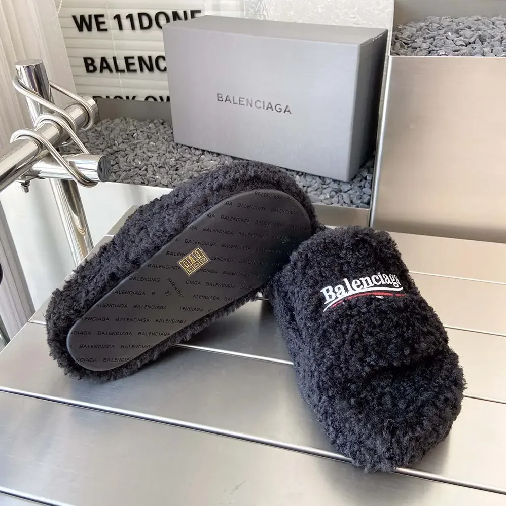 Balenciaga Furry Platform Sandal in Black Fake Shearling for Women Balenciaga Furry Platform Sandal in Black Fake Shearling for Women