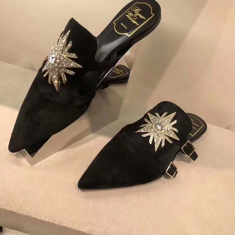 Roger Vivier Shoes Star Strass Mules in Velvet for Women in Black Roger Vivier Shoes Star Strass Mules in Velvet for Women in Black