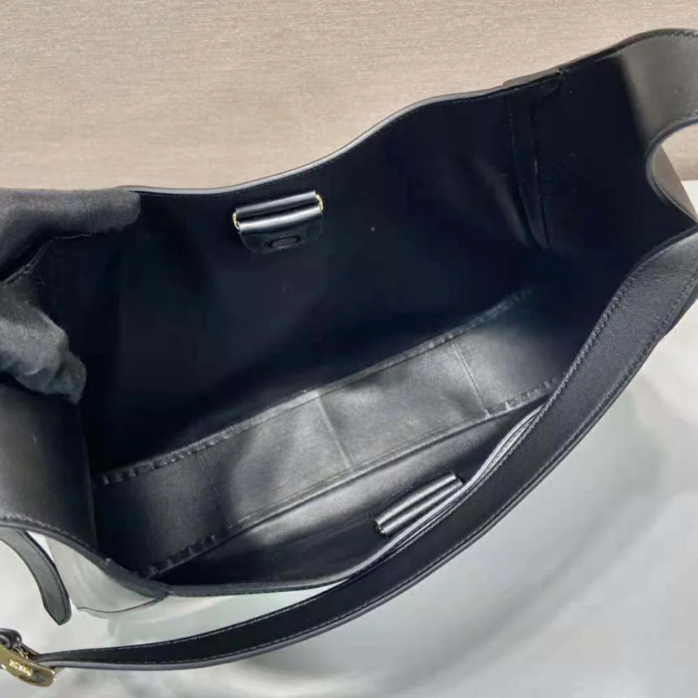 Prada Large Leather Shoulder Bag with Topstitching for Women in Black Prada Large Leather Shoulder Bag with Topstitching for Women in Black