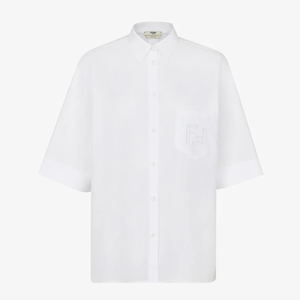 Fendi White Poplin Shirt with Classic Collar and Breast Pocket for Women Fendi White Poplin Shirt with Classic Collar and Breast Pocket for Women