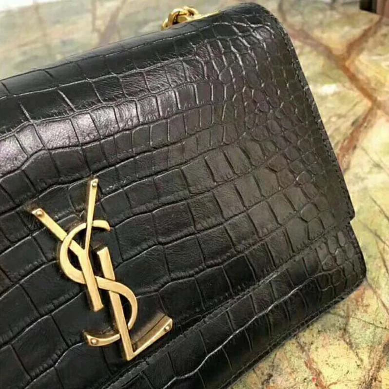 Saint Laurent YSL Sunset Medium Supple Crocodile Embossed for Women in Black