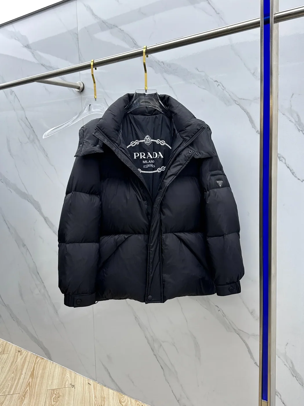 Prada ReNylon Hooded Down Puffer Jacket Black Prada ReNylon Hooded Down Puffer Jacket Black