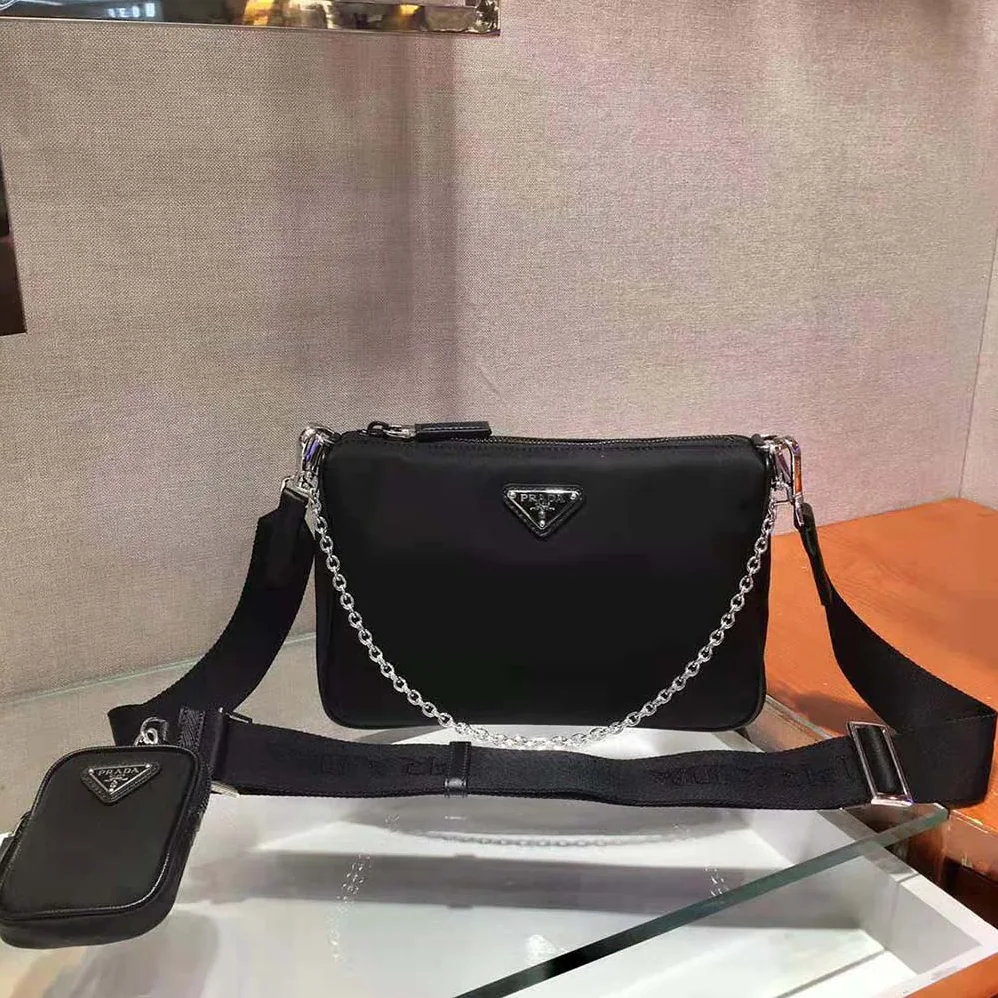 Prada Nylon and Saffiano Leather Bag with Strap for Men in Black Prada Nylon and Saffiano Leather Bag with Strap for Men in Black