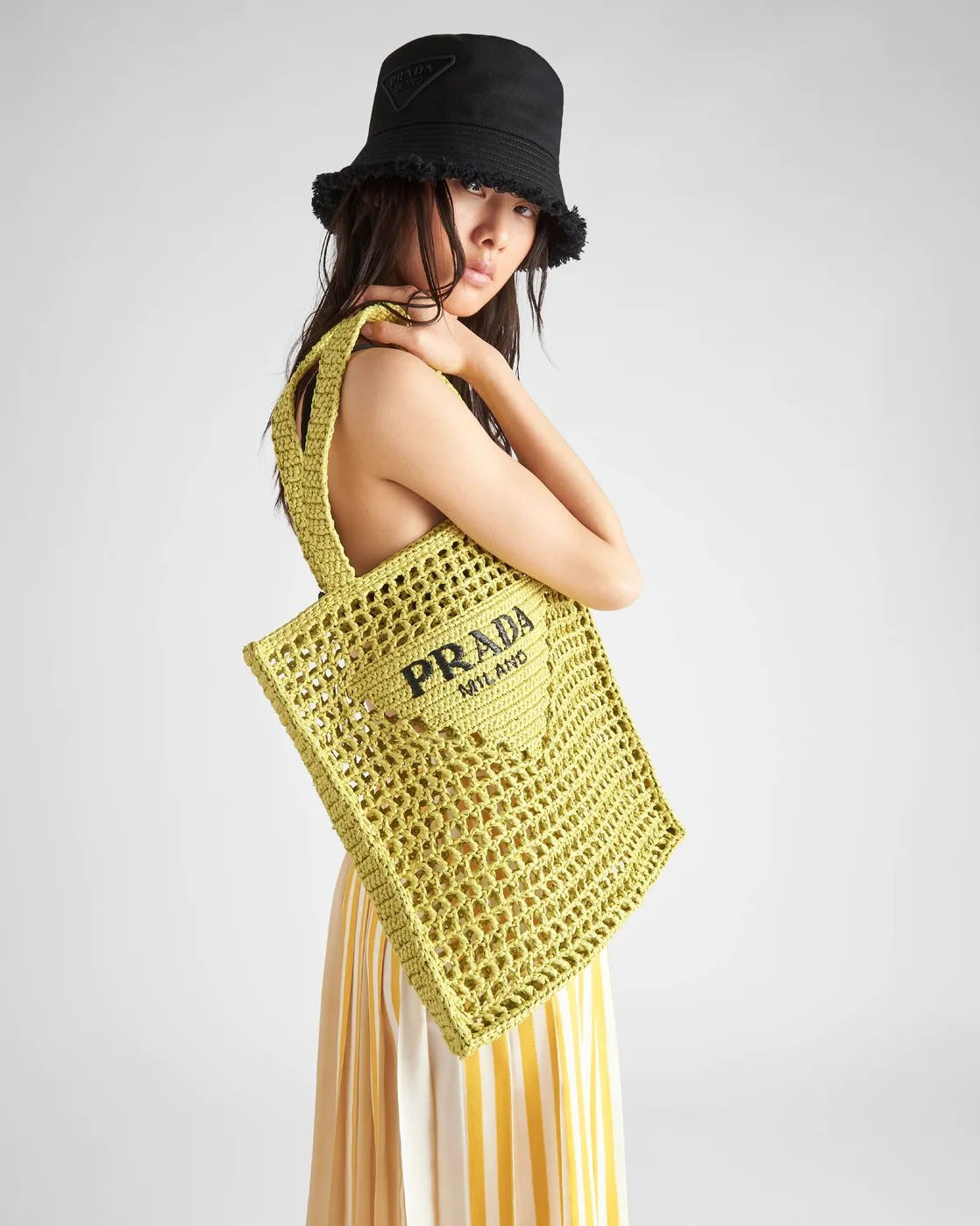 Prada Raffia Tote Bag Citron yellow 1BG393_2A2T_F0322_V_OOO / Prada Raffia Tote Bag Citron yellow 1BG393_2A2T_F0322_V_OOO /