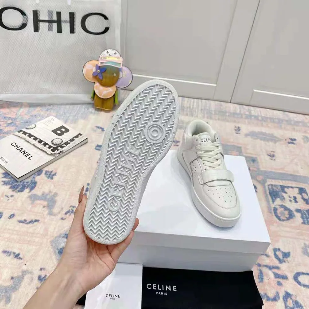 Celine CT-02 Mid Sneaker with Scratch in Calfskin for Women in White Celine CT-02 Mid Sneaker with Scratch in Calfskin for Women in White