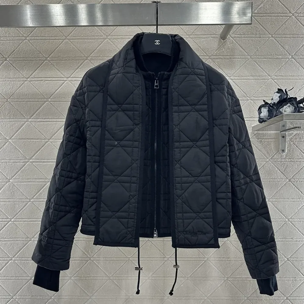 Dior Macrocannage Coat with Scarf Collar Black Quilted Technical Taffeta for Women Dior Macrocannage Coat with Scarf Collar Black Quilted Technical Taffeta for Women