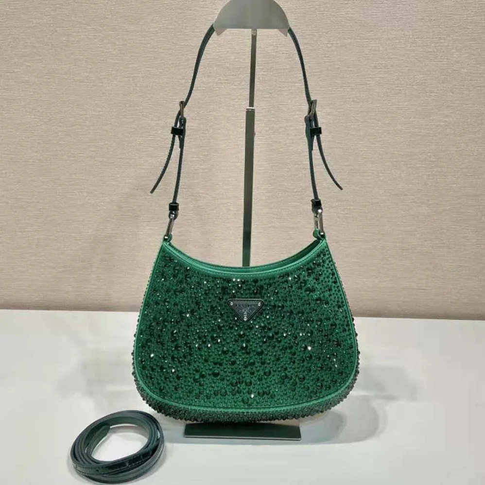 Prada Cleo Satin Bag with Crystals for Women in Green
